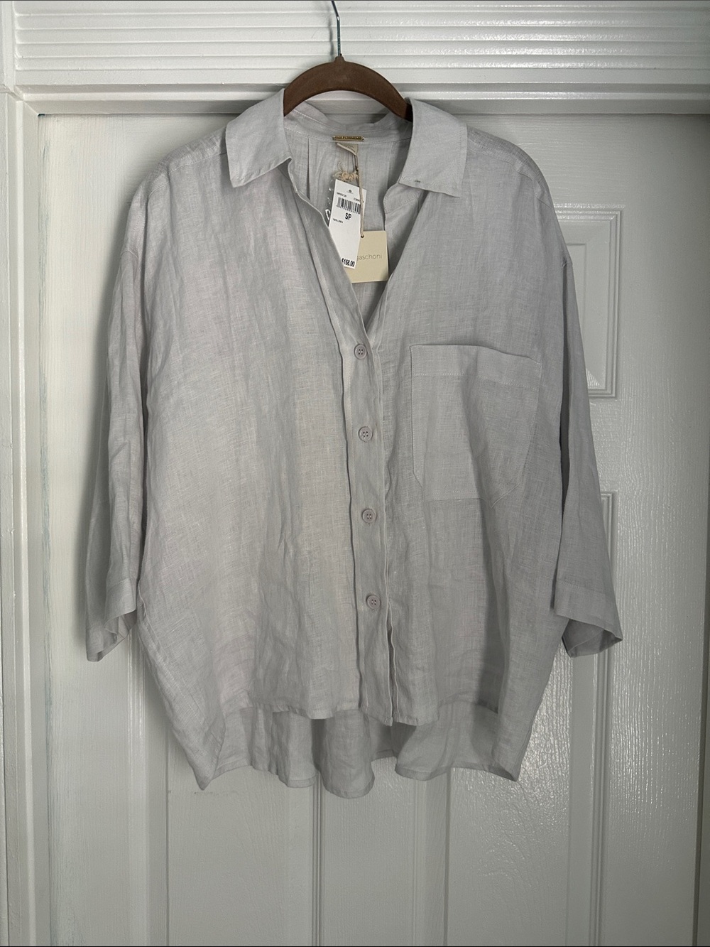 Magaschoni Pale Gray Linen Relaxed Button-Down Shirt